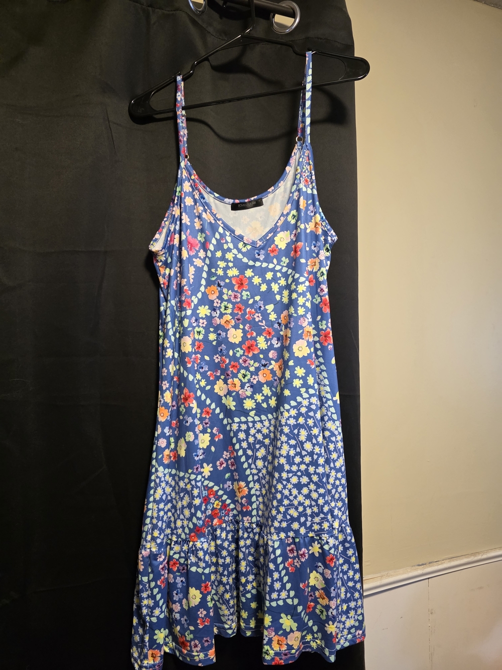 Blue Floral Mini Dress with Spaghetti Straps